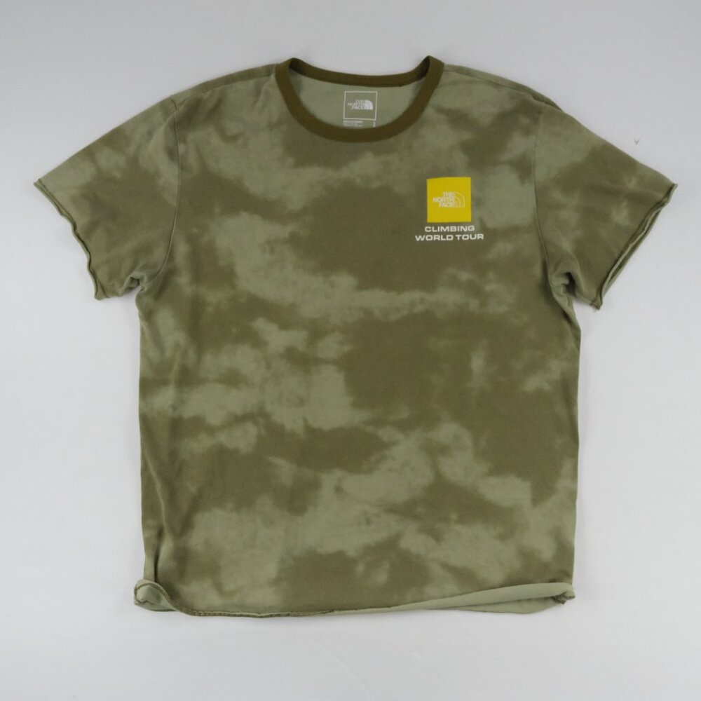 The North Face Climbing World Tour Mens L Green Olive Dye Print Short Sleeve $45